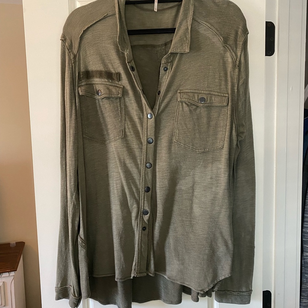 Free People Army Green Washed Cargo Shirt